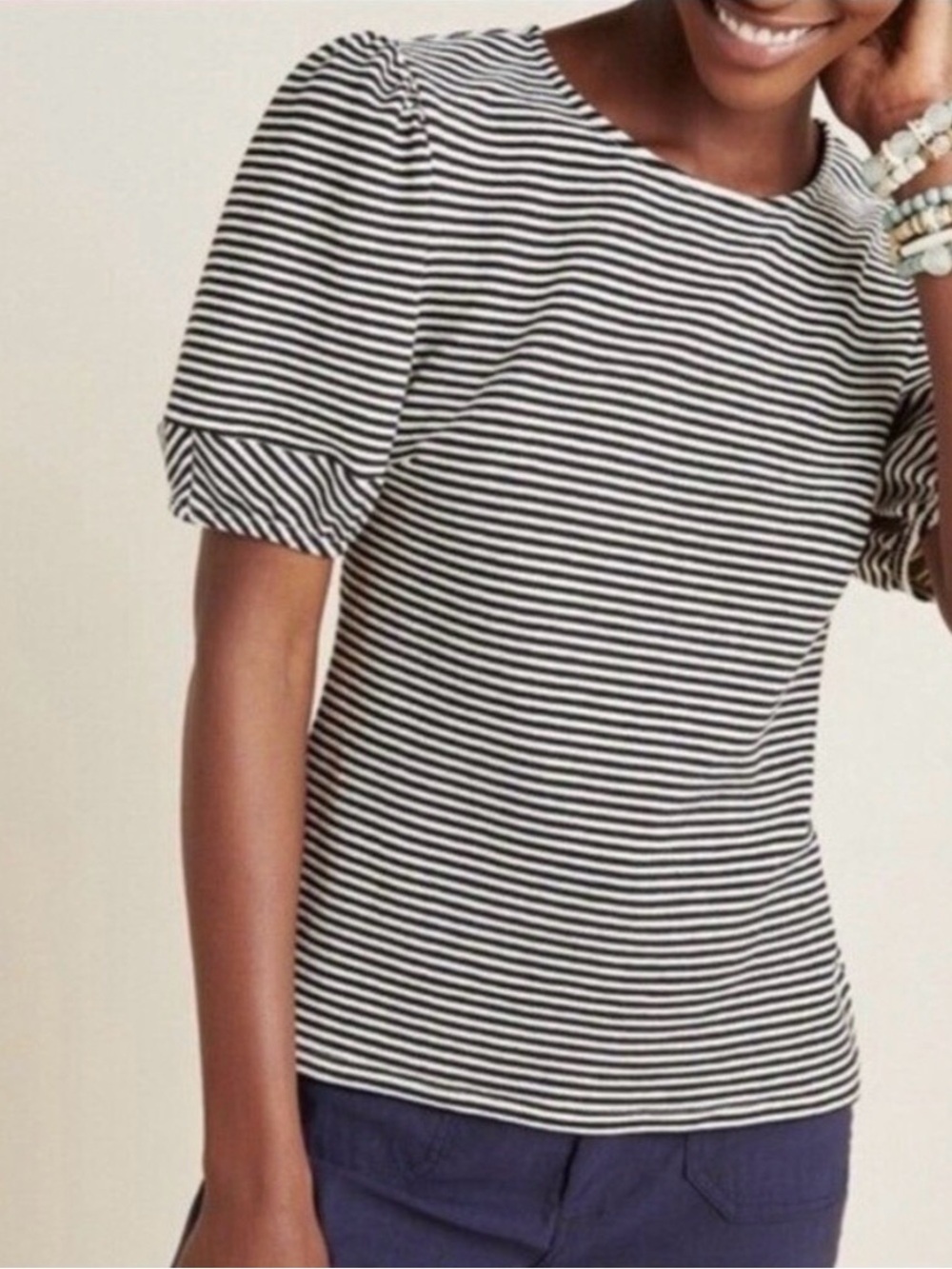 Dolan from Anthropologie Striped Puff Sleeve Top - Black & White -